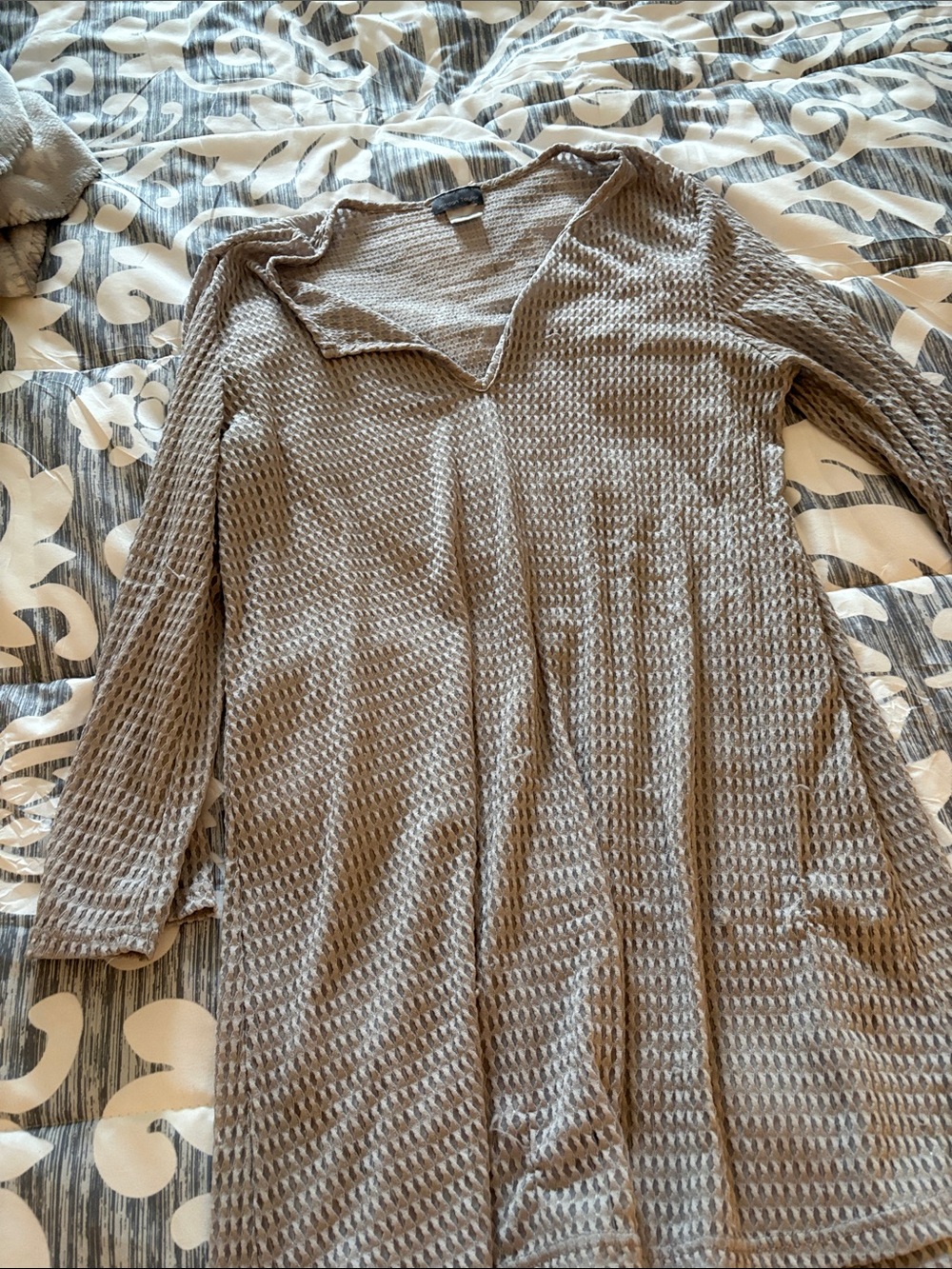 Neutral Waffle Knit V-Neck Tunic